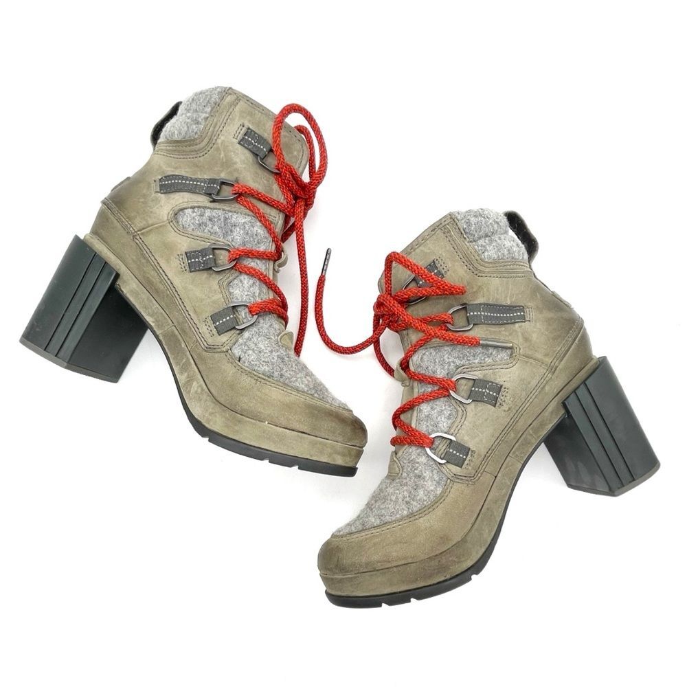 Sorel Blake Heel Leather Lace-Up Booties Stacked Heel Gray Taupe Women’s Size 8 - Picture 8 of 14